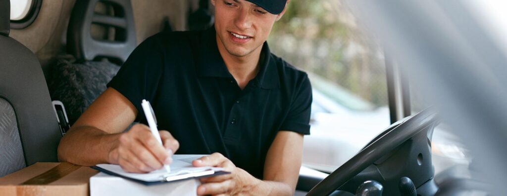 WHG Leeds Delivery driver signing for parcel